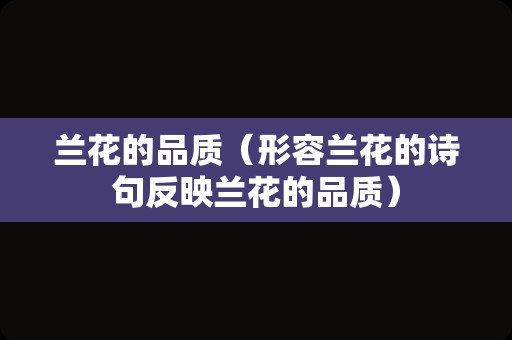 兰花的品质（形容兰花的诗句反映兰花的品质）