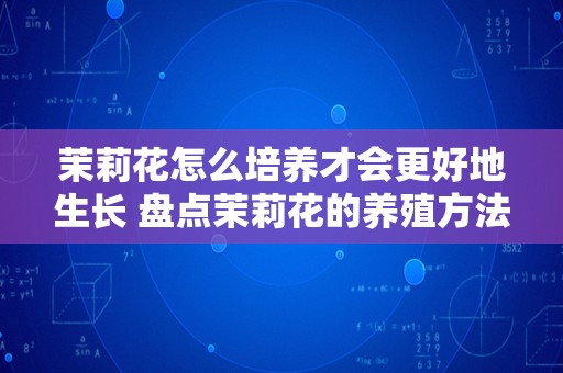 茉莉花怎么培养才会更好地生长 盘点茉莉花的养殖方法和注意事项